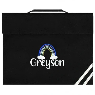 Image of TeddyT&#039;s Personalised Rainbow School Embroidered Name Book Bag (Black)
