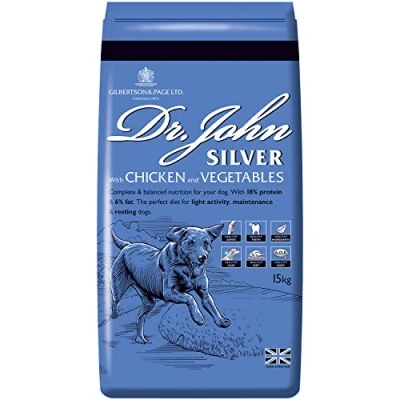 Image of Dr John Silver Dry Dog Food 15kg Chicken with Vegetables Complete Biscuits Senior and Adult for Light Activity, Maintenance Resting Dogs