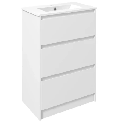 Image of kleankin 600mm Bathroom Vanity Unit with Basin and Single Tap Hole, High Gloss White Floor Standing Sink 2 Drawers