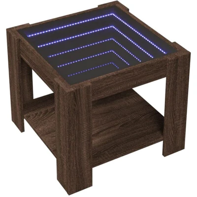 Image of vidaXL Coffee Table with LED Brown Oak 53x53x45 cm Engineered Wood