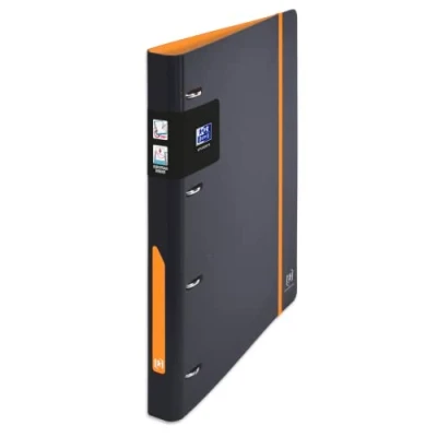 Image of OXFORD European Binder for Students A4 30 mm Spine 4 D Rings Expanded Polypropylene Cover Two Tone Black/Orange