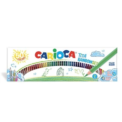 Image of Carioca TITA Rainbow Set, 50 Coloured Pencils, Hexagonal Resin Pencils Crayons for Children and Adults, Ideal Drawing Coloring, Soft Writing, Assorted Colours