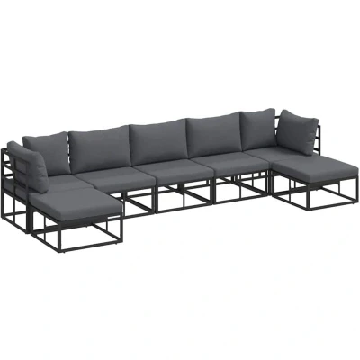 Image of vidaXL Garden Sofa Set with Cushion 7 pcs Black Aluminium