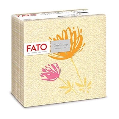 Image of Fato Dry Paper Napkins, airlaid, Fabric Effect, Pack of 50, Size 40 x Folded in 4, Design Magnolia Tangerine