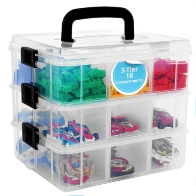 Image of Bins &amp; Things Stackable Storage Container with 18 Adjustable Compartments Clear Craft Storage/Craft Organizers and Bead Organizer Box/Art Supply