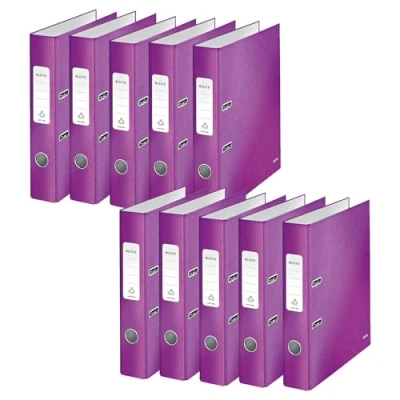 Image of Leitz Wow 1006 A4 50 mm Lever Arch File Purple, Pack of 10