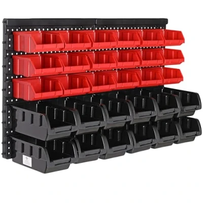 Image of DEUBA® 32 Piece Workshop Storage Rack Pegboard Wall Mount Organiser Bins for Tool Shed, Garage and Stackable Containers Shelf &amp; Shelves Holder Tools