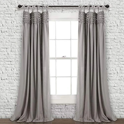 Image of Lush Decor Curtains Ruffle Window Panel Set for Living, Dining, Bedroom (Pair), Polyester, Grey, 40&quot; W x 84&quot; L (Pack of 1)