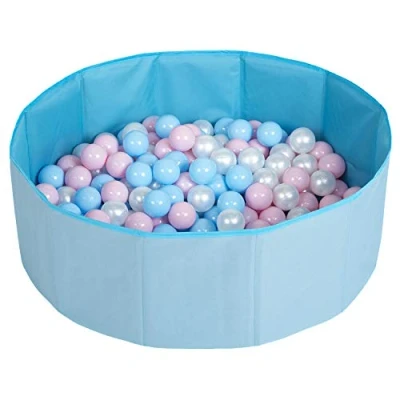 Image of Selonis Children Colourfull Foldable Ballpit with 200 Balls, Blue:Babyblue/Powderpink/Pearl