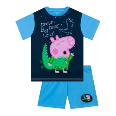 Image of Peppa Pig Pyjamas, Short Sleeve Boys George Pyjama Set, Summer Pjs For Boys, Blue 6 7 Years