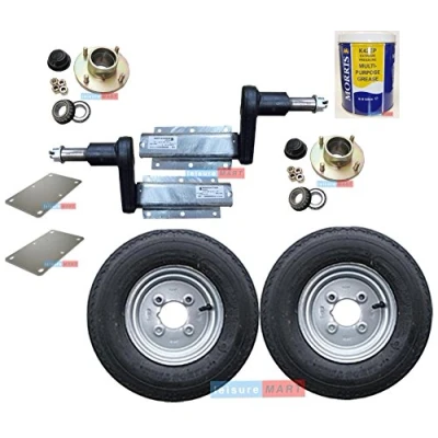 Image of leisure MART 550kg Avonride trailer suspension units supplied with 4 inch PCD hubs, 8 6PR wheels, plates and grease (Set 7) Pt no. LMX1889