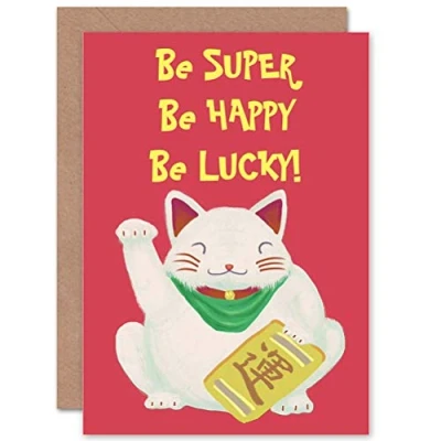 Image of Wee Blue Coo CARD GREETING GOOD LUCK MANEKI NEKO WAVING CAT SUPER GIFT