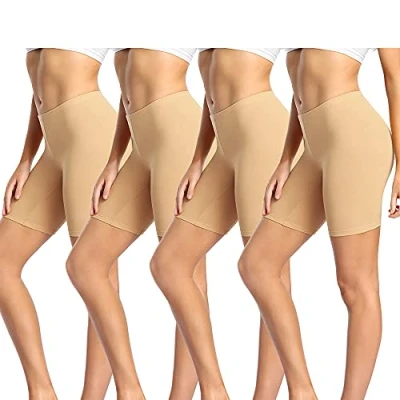 Image of wirarpa Ladies Anti Chafing Shorts Womens Boxers Underwear Cotton Cycling Leggings for Under Dresses 4 Pack Beige Size 5XL