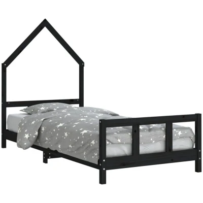 Image of vidaXL Kids Bed Frame Black 90x190 cm Solid Wood Pine