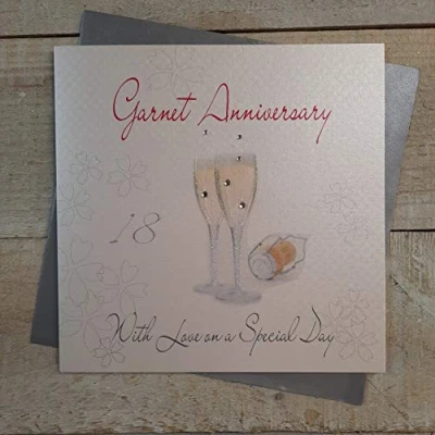 Image of WHITE COTTON CARDS Garnet Love On Your Special Day, Handmade 18th Anniversary Card (Champagne Glasses)