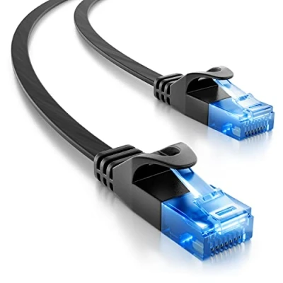 Image of deleyCON 30m (98.42 ft.) CAT6 Flat Network Cable 1000Mbit Gigabit LAN Cat 6 RJ45 Ethernet Patch Installation for Internet Switch Router Modem Panel Black
