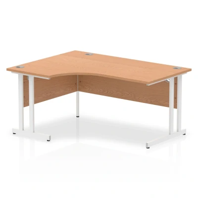 Image of Impulse 1600mm Left Crescent Desk Oak Top White Cantilever Leg