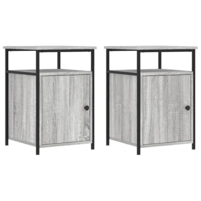 Image of vidaXL Bedside Cabinets 2 pcs in Grey Sonoma, Engineered Wood with Iron Frame, Rectangular Shape, Suitable for Bedroom and Living Room
