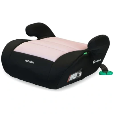 Image of My Babiie Booster Lite R129 Car Seat Lightweight at 1kg, Approx. 6 12 Years (125 150cm, 22 36kg), i Size Backless Child Seat, Group 3, Compact, Portable, Ideal for Travel Pink &amp; Black