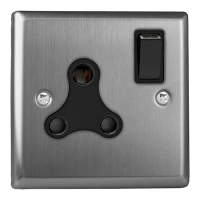 Image of Varilight XTRP15AB Classic Brushed Steel 1 Gang 15A Round Pin Plug Socket