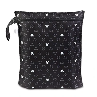 Image of Bumkins Waterproof Wet Bags for Baby, Disney Mickey Mouse, Travel, Swimsuit, Cloth Diapers, Pump Parts, Gym Clothes, Toiletries, Strap to Stroller, Zipper Reusable Bag