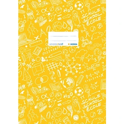 Image of HERMA Exercise Book cover A4 SCHOOLYDOO design, with inscription label, made of wipeable and sturdy plastic, slip on jackets for school, yellow
