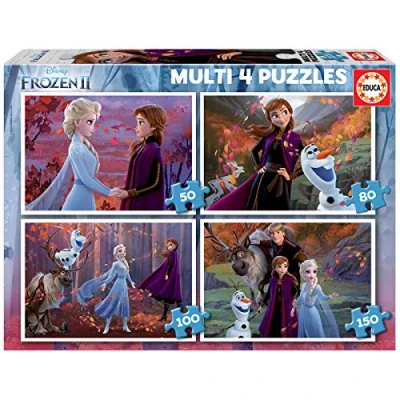 Image of Educa 18640 2 Disney Frozen 4 Puzzles, 50+80+100+150 Pieces, Multicoloured