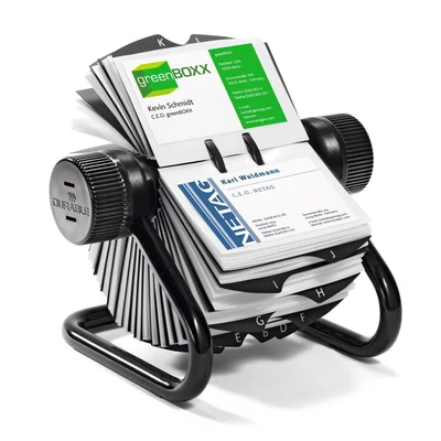 Image of Durable Visifix Rotary Business Card Holder Holds Upto 400 Cards Includes 25 Tab A Z Index Made from Metal Black