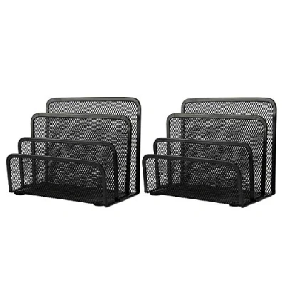 Image of VANRA Small Letter Sorter Pack of 2 Desktop File Organizer Metal Mesh Paper Stacking Holder 3 Slots (2 Black)