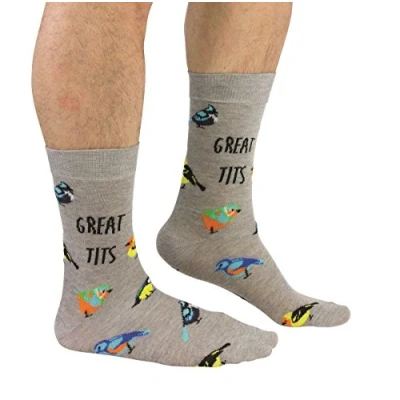 Image of Cockney Spaniel Great Tits Men Novelty Socks, UK 6 11 EUR 39 46 US 7 12, Grey