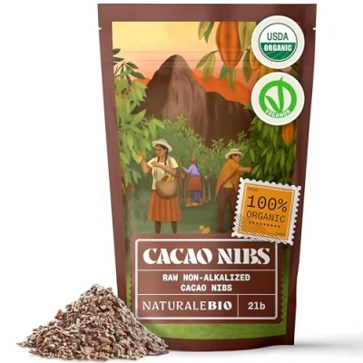 Image of Organic Raw Cacao Nibs 1 kg. Peruvian, Natural and Pure. Made in Peru from the Theobroma Plant. Source of Magnesium, Potassium Iron. NaturaleBio