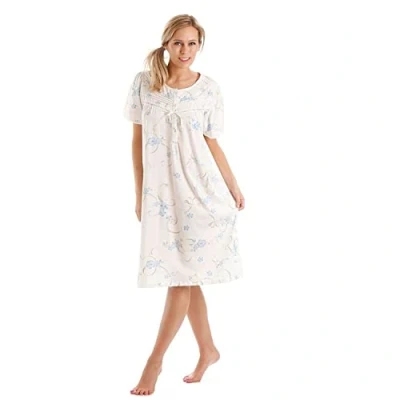 Image of Lady Olga Ladies Nightie Jersey Floral Short Sleeve Nightdress Nightwear Blue 22/24