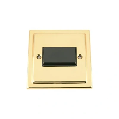 Image of Fan Isolator 3 Pole Switch Victorian Polished Brass Black Insert Plastic