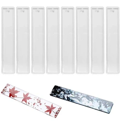Image of Daimay 8 PCS Rectangle Silicone Bookmark Mold DIY Making Epoxy Resin Jewelry Transparent with Hole for Fans 5.8 Inch