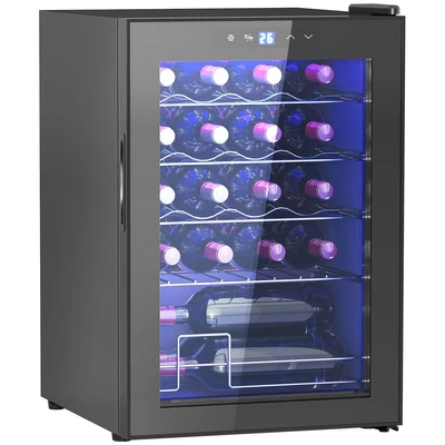 Image of HOMCOM Freestanding Wine Cooler Fridge, 20 Bottle, 53 Litre Capacity, 43cm Quiet Under Counter Compressor Drinks Beer Fridge with Glass Door, LED Light, Digital Touch Screen, Temperature Control