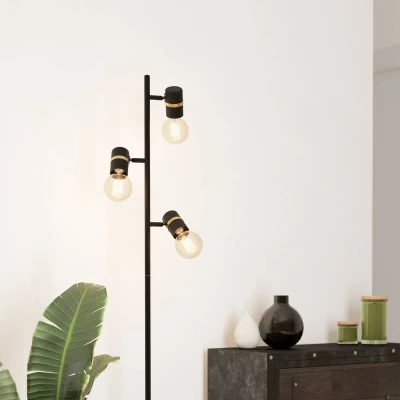 Image of EGLO Floor lamp Lurone, standing light with 3 adjustable spots, living room lighting made of black and brass finished metal, floorlamp E27 socket