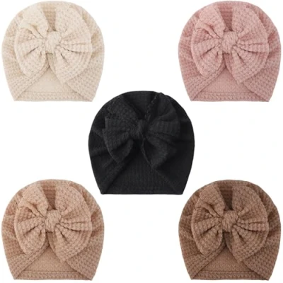 Image of DRESHOW Baby Turban Hats Bun Knot Infant Beanie Girl Soft Cute Toddler Cap