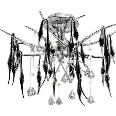 Image of Cygnet Ceiling Pendant 12 Light Polished Chrome, Black Glass, Crystal