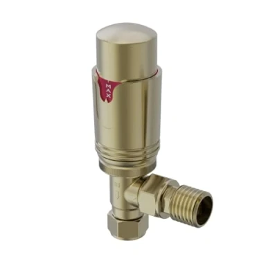 Image of Warmehaus Angled 1 x 15mm Brushed Brass Radiator and Towel Rail Thermostatic Valves