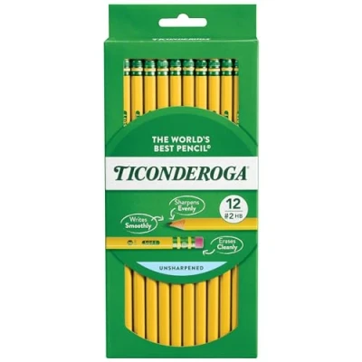 Image of Ticonderoga Wood Cased Pencils, Unsharpened, 2 HB Soft, Yellow, 12 Count
