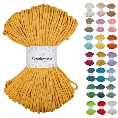 Image of Braided Cotton Cord 3 mm 100 m, 46 Colours, Crochet Cord, Macrame Yarn, Premium Rope, Sznurkomania (Yellow)