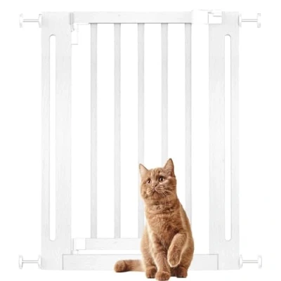 Image of Bettacare Wooden Elegance Dog Gate, White, 63cm 71cm, Pressure Fit Safety Gate for Puppy, and Pet, Stylish Design Easy Installation