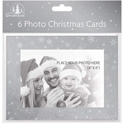 Image of Pack of 6 Personalised Photo Frame Christmas Cards 4 x Make Your Own Festive DIY (Silver)
