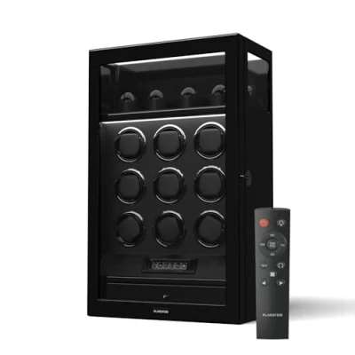 Image of KLARSTEIN SecureTouch Watch Winder for 13 Watches Automatic Box with Silent Japanese Motor, Fingerprint Lock, LCD Display, LED Lighting &amp; Jewellery Drawer, 41 TPD Settings