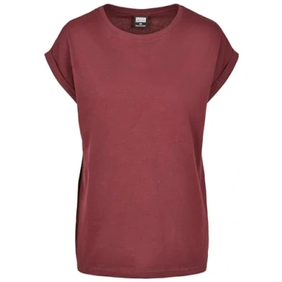 Image of Urban Classics Womens Ladies Extended Shoulder Tee Basic T Shirt With Capsleeves, Shortsleeve Top Crew Neck, Redwine, XS UK