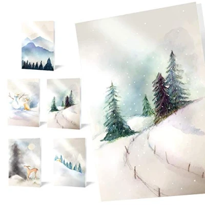 Image of UNICEF Pack of 10 Snowy Scenes Christmas Cards