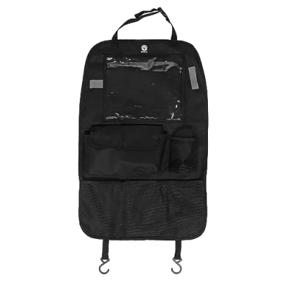 Image of Dooky Car Back Seat Organiser for Essentials and Accessories, Multiple Pockets including Clear Tablet Holder (26 x 20 cm) Hands Free Viewing, Adjustable Strap, Sturdy Material, Black, 63 40 cm