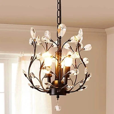 Image of Ganeed Vintage K9 Clear Crystal Chandeliers Ceiling Lighting Pendant Fixture for Living Room Dinning Restaurant Porch Hallway Black 3 Lights