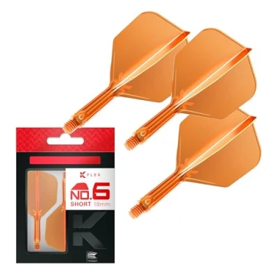 Image of TARGET Darts K Flex Integrated Dart Flight And Shaft, No.6 Orange (Short) Pack Of 3 No 6, Kflex Precision Moulded 2 In 1 Flights Stem Professional Accessories