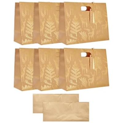 Image of UK Greetings Multipack of 6 Large &amp; 10 Sheets Gold Tissue Paper Deer Design